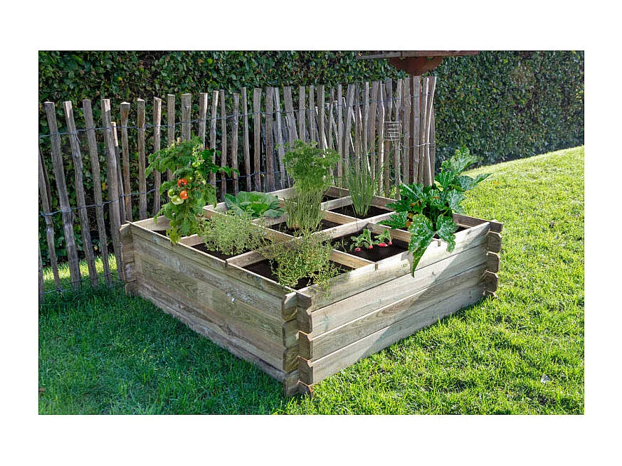 Carré potager en bois pin sylvestre avec croisillons + géotextile – 140 × 140 × 40 cm – Solid