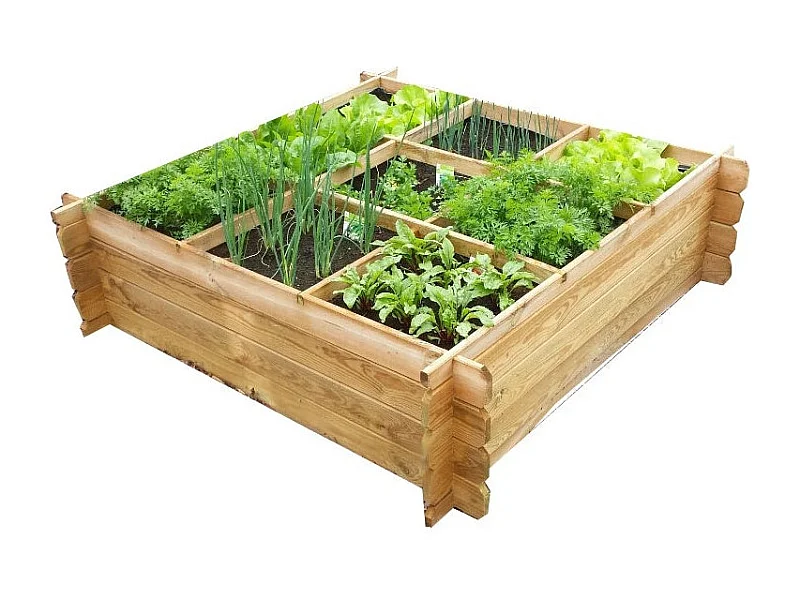 Carré potager en bois pin sylvestre avec croisillons + géotextile – 140 × 140 × 40 cm – Solid