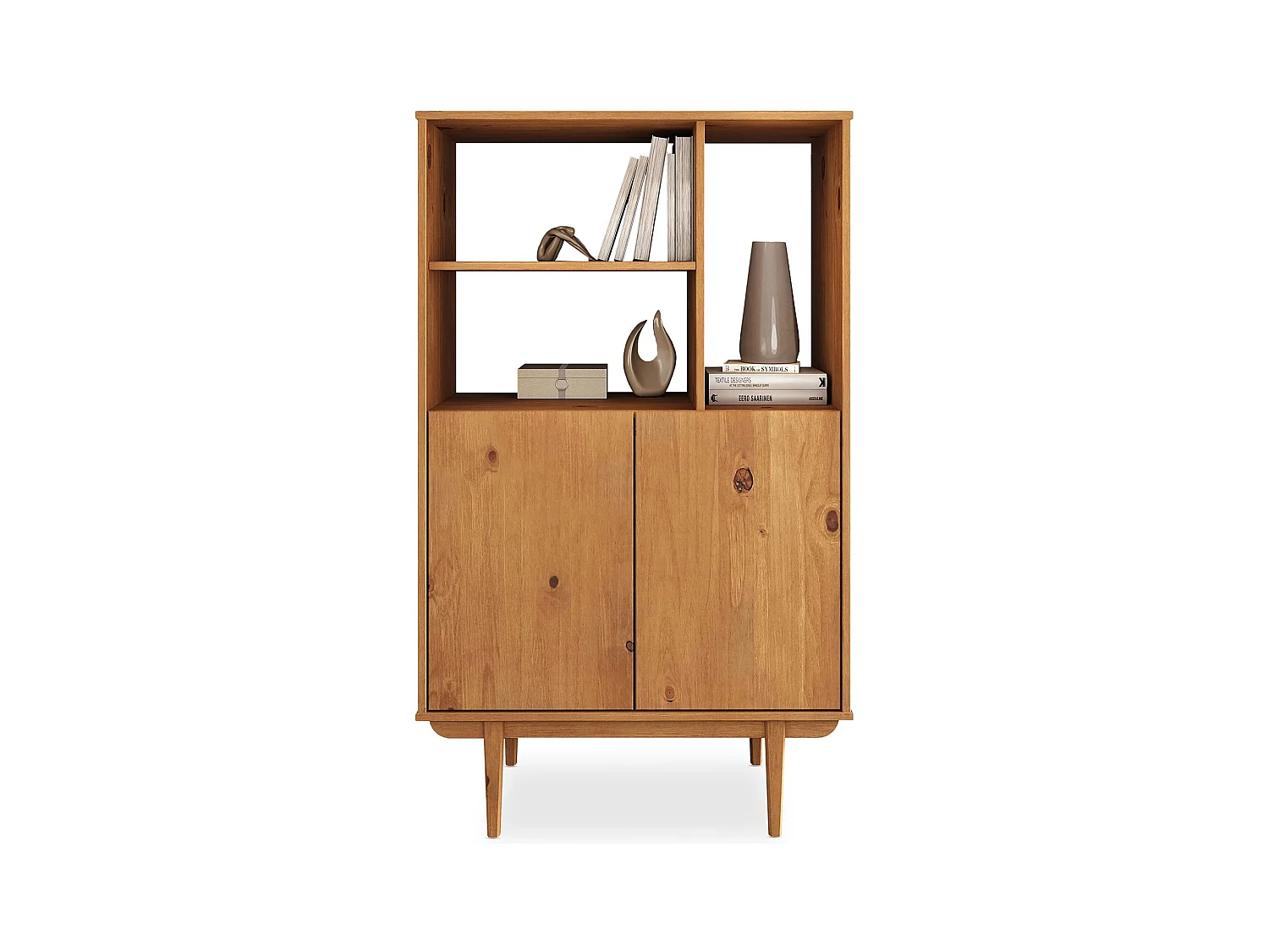 Buffet haut SIMONA 80x133 cm en Bois massif coloris chêne avec 2 Portes et Étagères, Vaisselier en hauteur