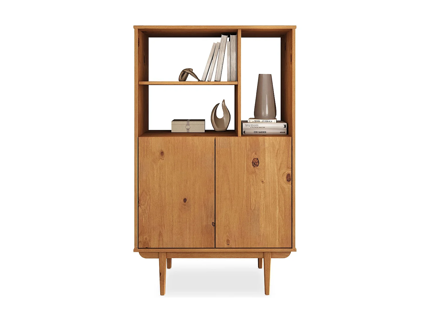 Buffet haut SIMONA 80x133 cm en Bois massif coloris chêne avec 2 Portes et Étagères, Vaisselier en hauteur