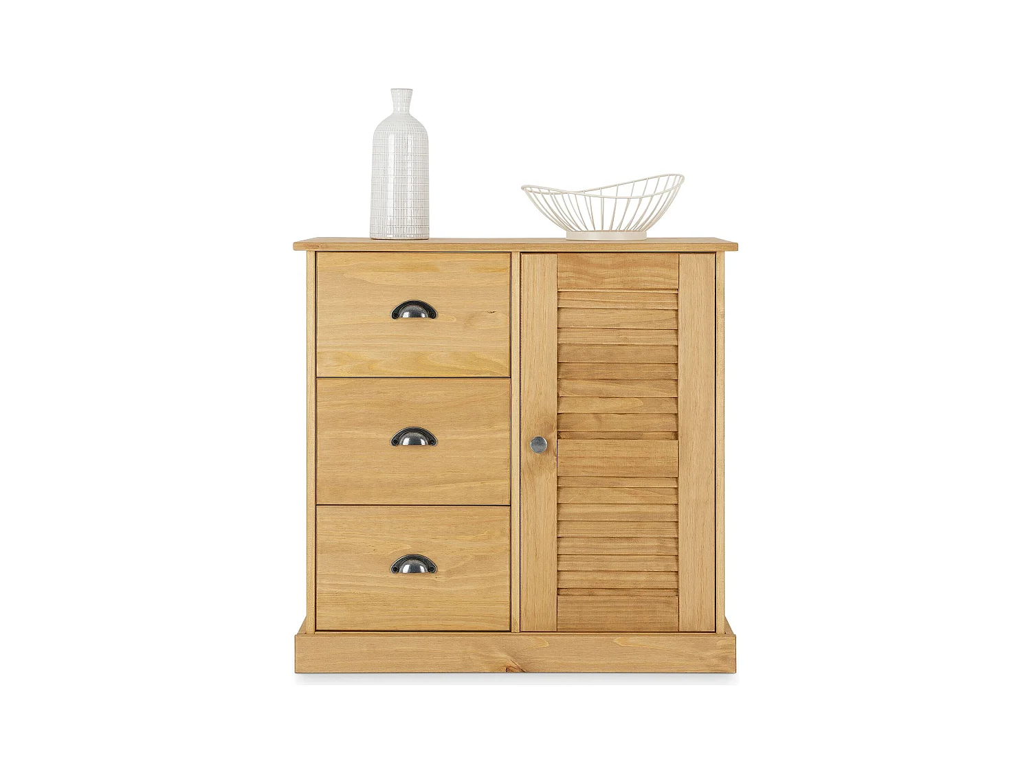 Buffet VENETA L 78 cm en bois massif coloris naturel avec 3 tiroirs et 1 porte, design élégant et intemporel
