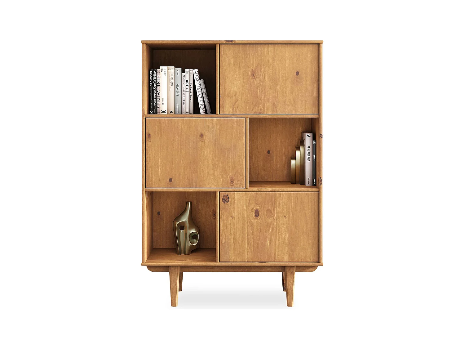 Buffet haut SIMONA 95x139 cm en bois massif coloris chêne avec 3 Portes et 3 Étagères, Vaisselier en hauteur