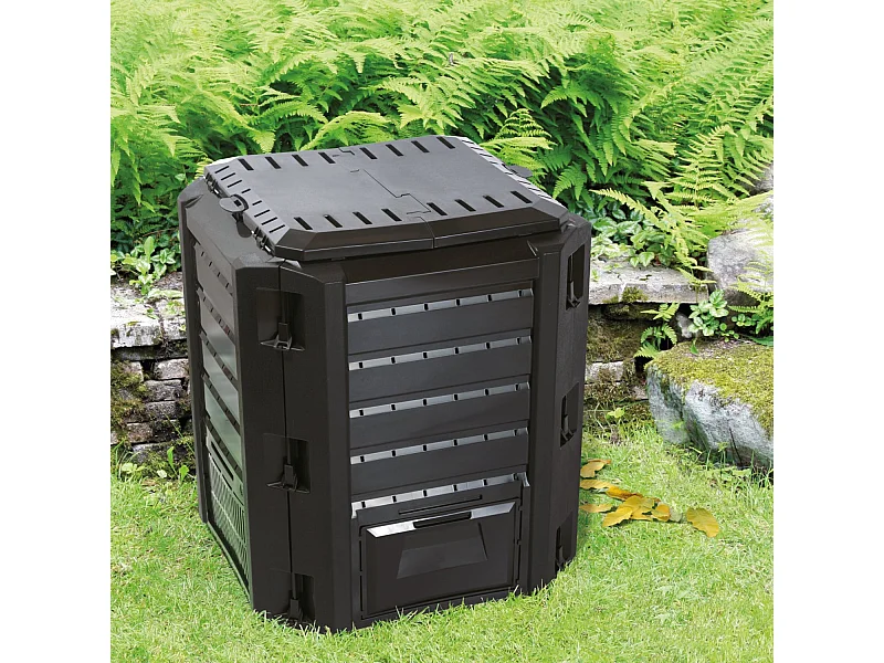 Compostbak 380L Zwart - Praktisch, met Luik en Groot Deksel