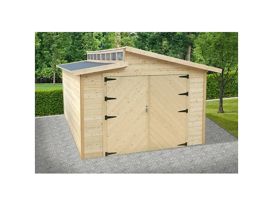 Garage TORINO 24,16 m² - Gecertificeerd Noordse sparrenhout FSC - Dubbele houten deur