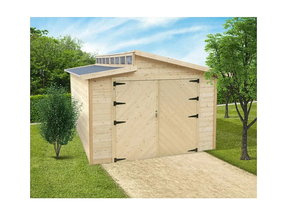 Garage TORINO 24,16 m² - Sapin du Nord certifié FSC - Double porte en bois