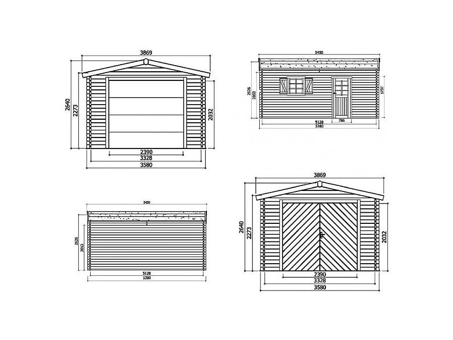 Abri de jardin Solid Superia Garage Traditional 3,58 m x 5,38 m (17,07 m²) - Sapin du Nord 40 mm