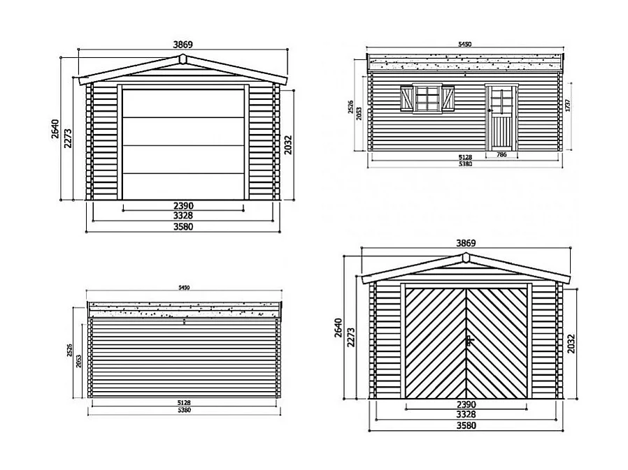 Abri de jardin Solid Superia Garage Traditional 3,58 m x 5,38 m (17,07 m²) - Sapin du Nord 40 mm