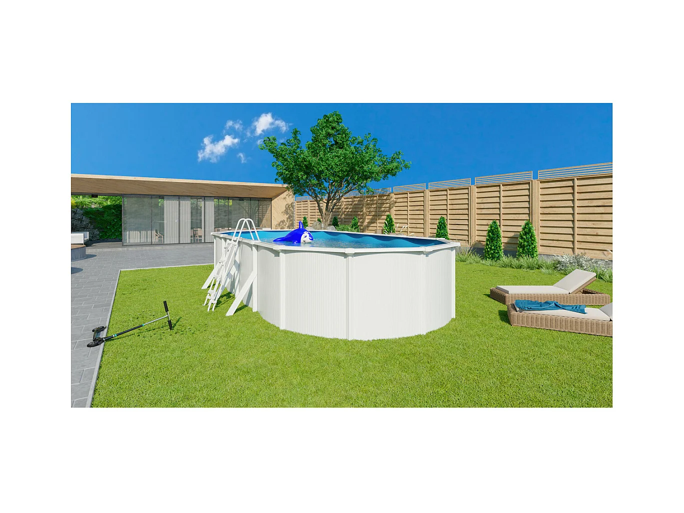 Trigano Jardin Piscine métal hors sol 7,60 x 3,90 m x 1,20 m - pi5130