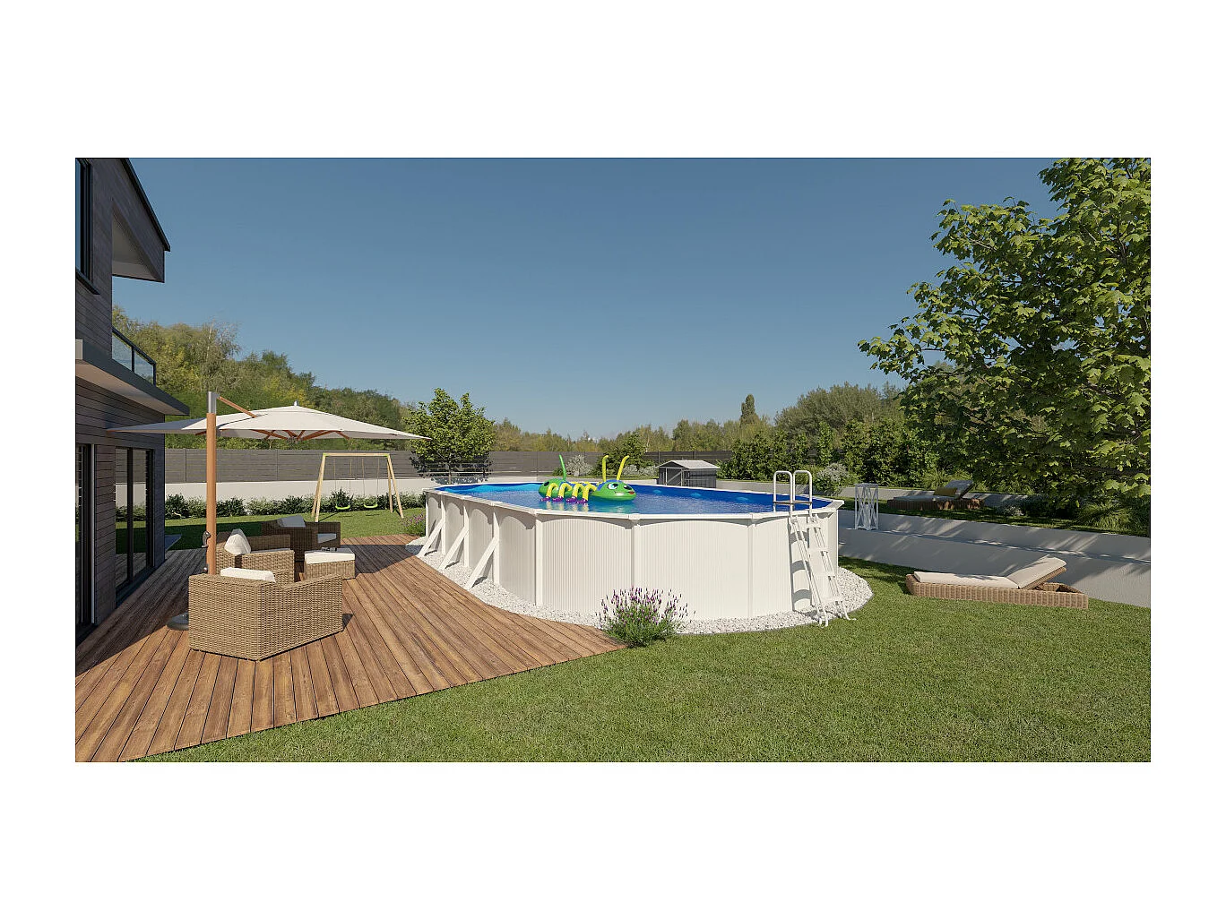 Trigano Jardin Piscine métal hors sol 7,60 x 3,90 m x 1,20 m - pi5130