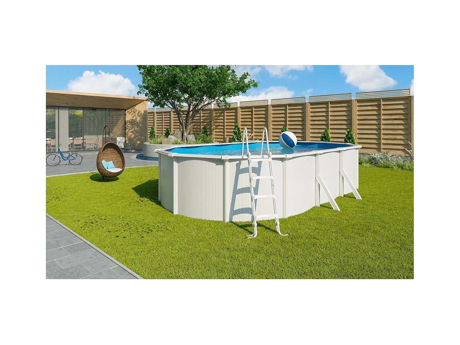 Piscine Métal Saphir Rectangulaire 6,35 x 3,90 x 1,20 m - 21 m³ - Acier Galvanisé Laqué Blanc