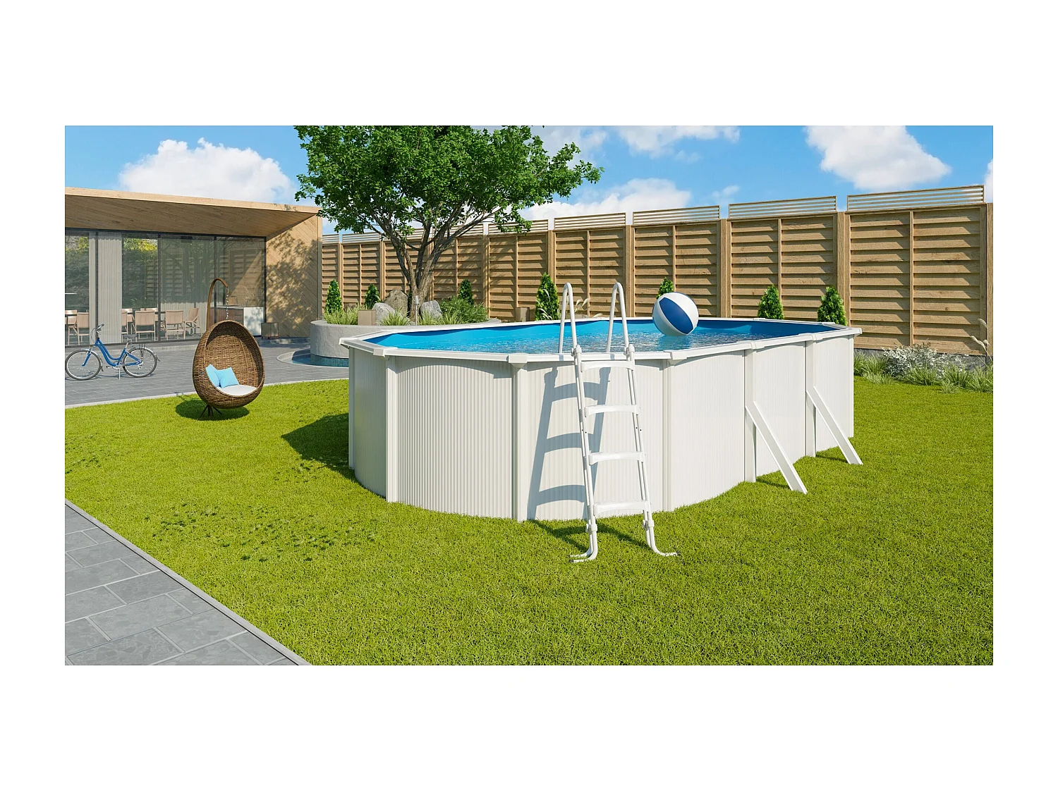 Piscine Métal Saphir Rectangulaire 6,35 x 3,90 x 1,20 m - 21 m³ - Acier Galvanisé Laqué Blanc