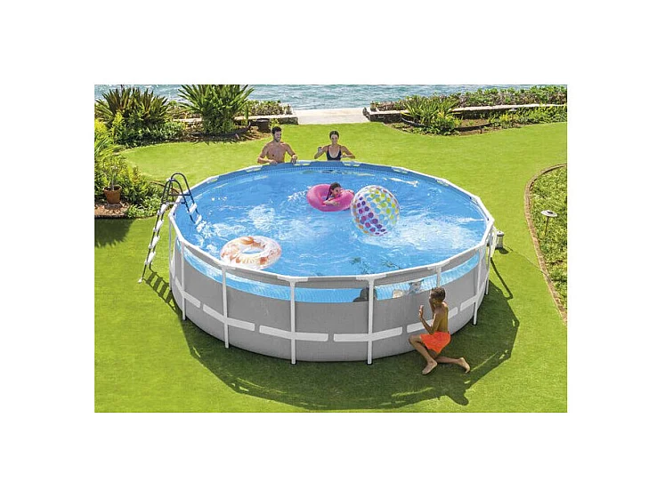 Piscine Prism Frame Clearview Ronde Gris - Ø 4,88 x H 1,22 m - Intex