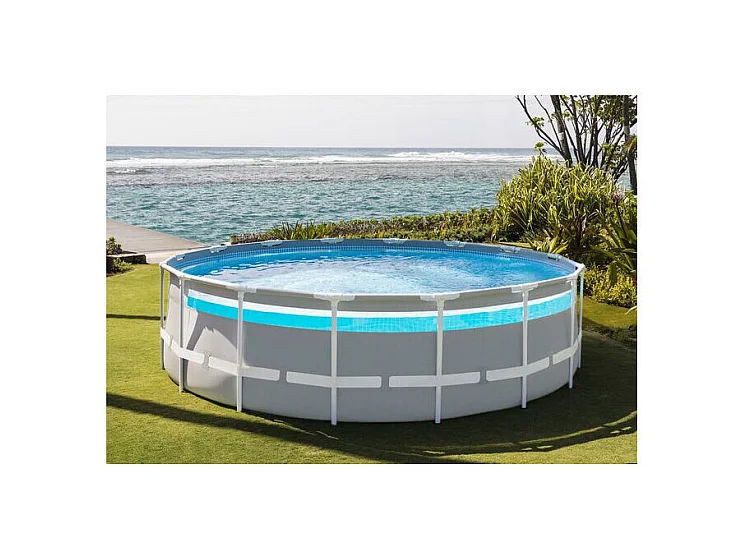 Piscine Prism Frame Clearview Ronde Gris - Ø 4,88 x H 1,22 m - Intex