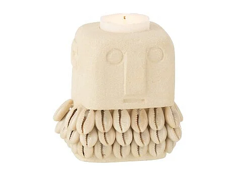 Portavelas de cerámica beige 9x7x10 cm