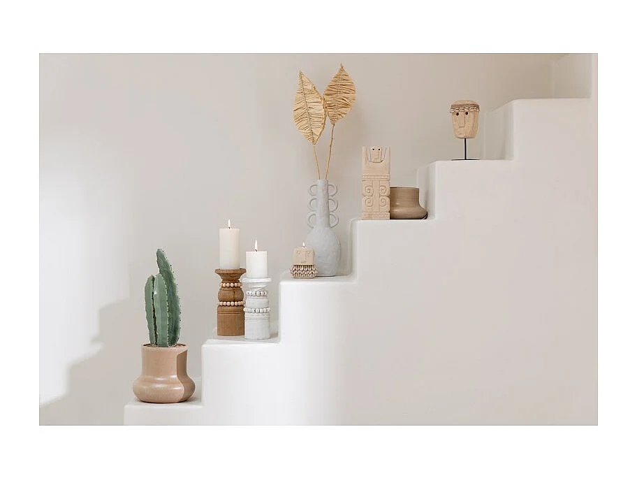 Portavelas de cerámica beige 9x7x10 cm