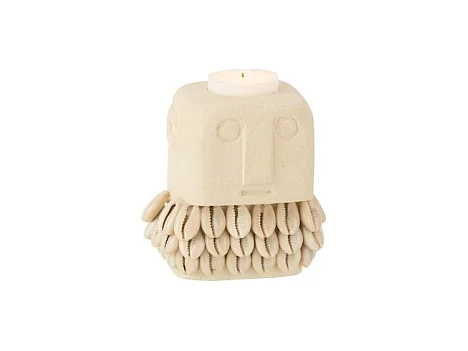 Portavelas de cerámica beige 9x7x10 cm