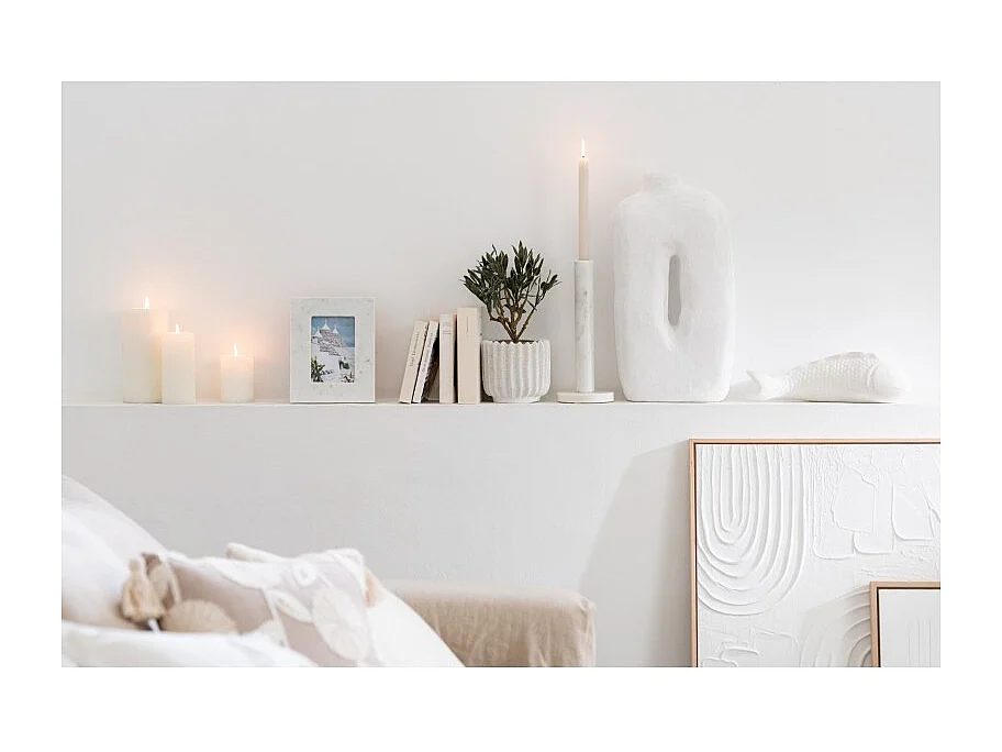 Juego de 3 portavelas de cerámica blanca H30 a 40 cm