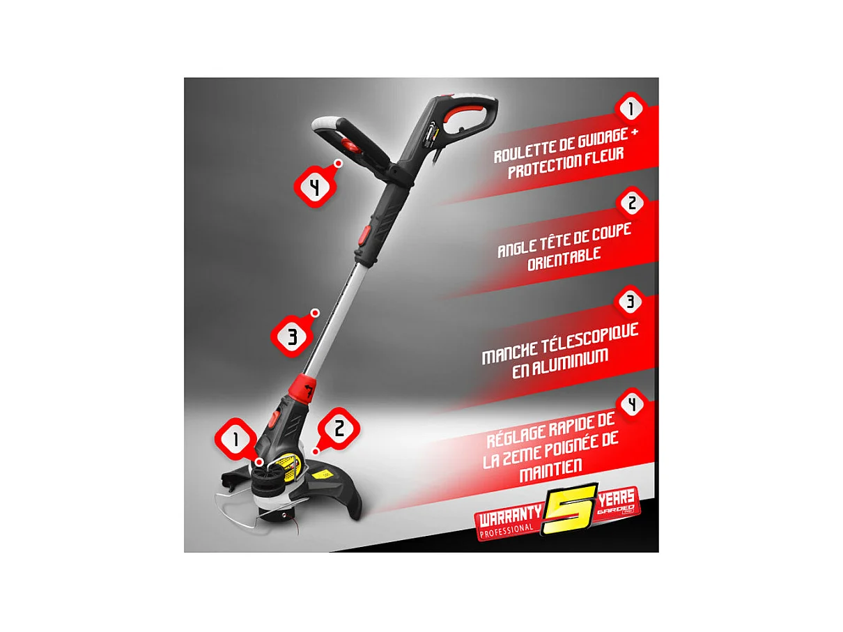 Coupe-bordure électrique télescopique Gardeo Pro 600 W, largeur de coupe 300 mm