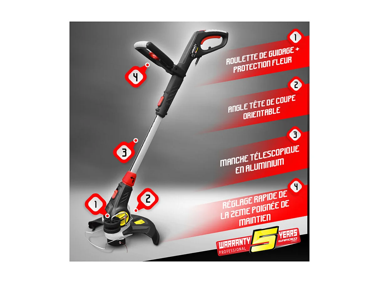 Coupe-bordure électrique télescopique Gardeo Pro 600 W, largeur de coupe 300 mm