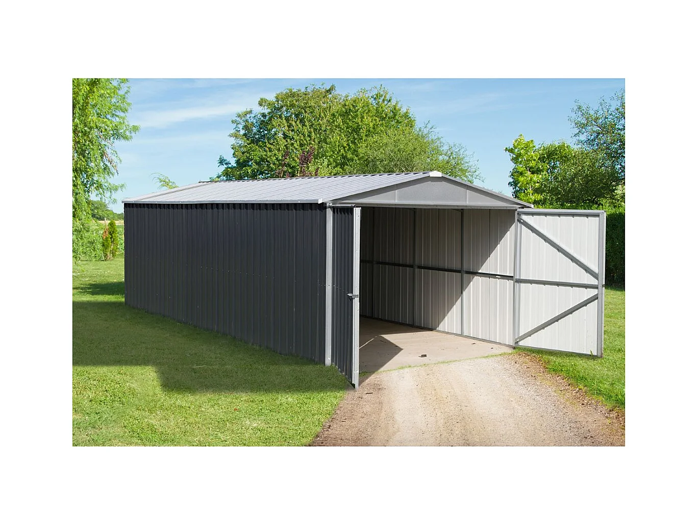 Trigano Garage métal anthracite 22,63m² + kit d'ancrage inclus - 1024a