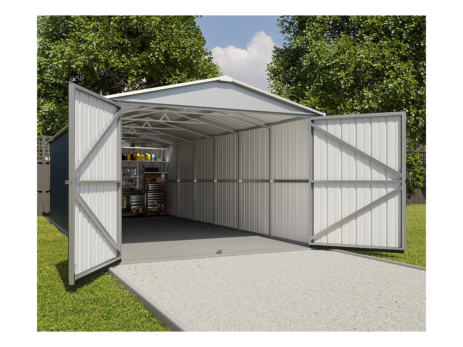 Trigano Garage métal anthracite 22,63m² + kit d'ancrage inclus - 1024a
