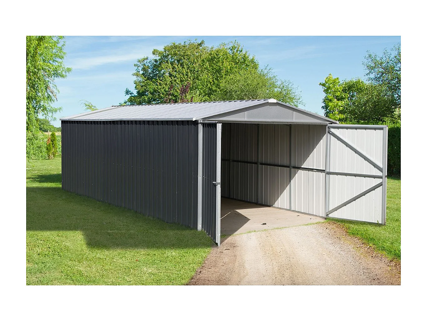 Trigano Garage métal anthracite 22,63m² + kit d'ancrage inclus - 1024a