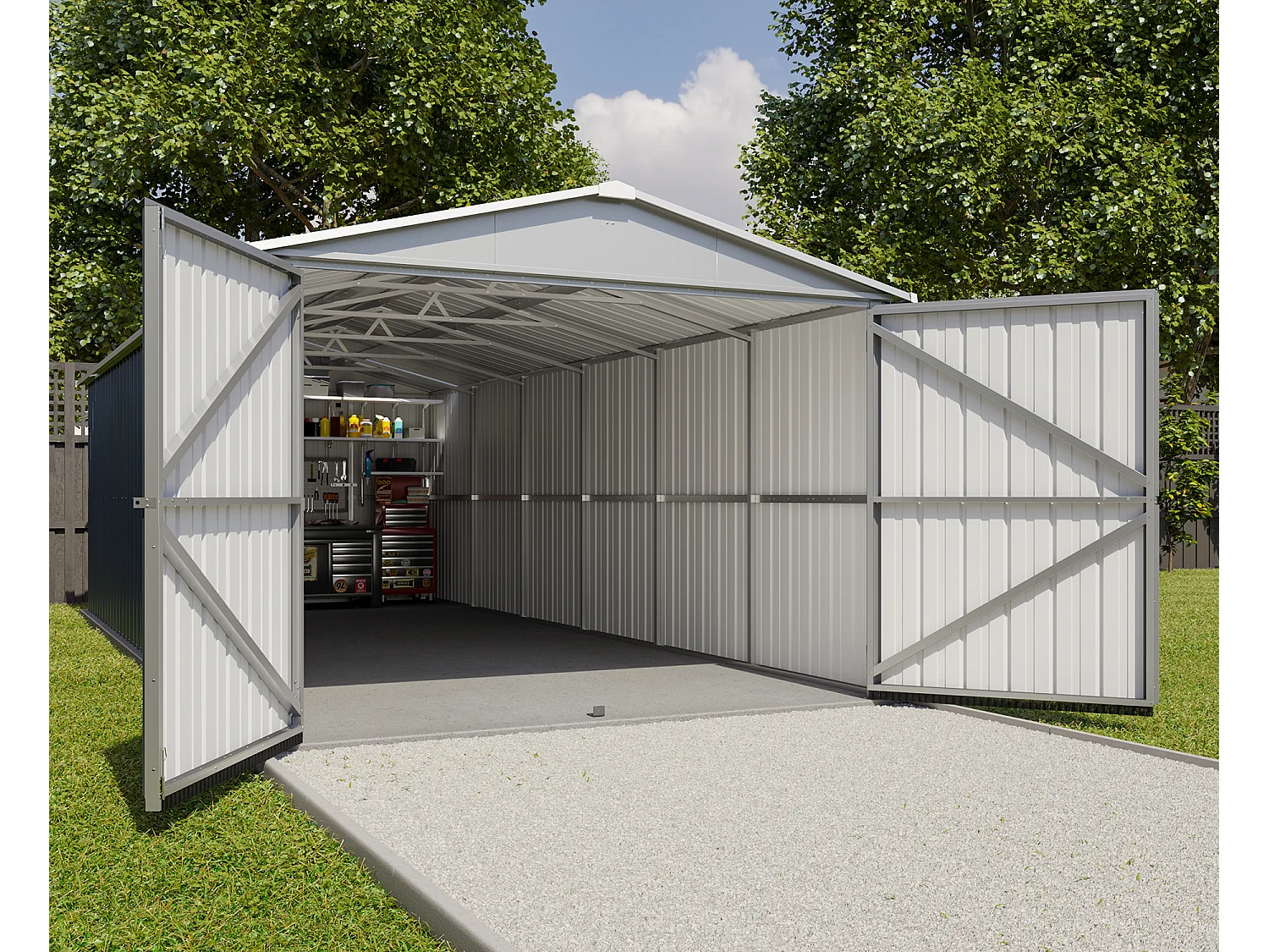 Trigano Garage métal anthracite 22,63m² + kit d'ancrage inclus - 1024a
