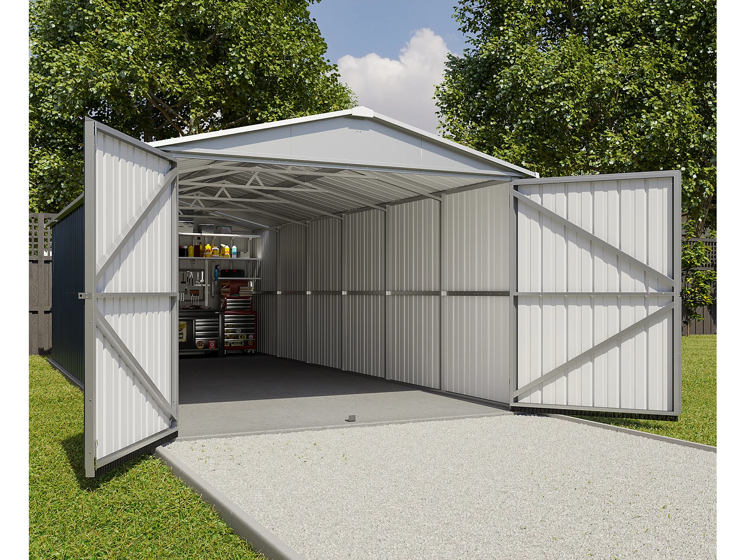 Trigano Garage métal anthracite 22,63m² + kit d'ancrage inclus - 1024a