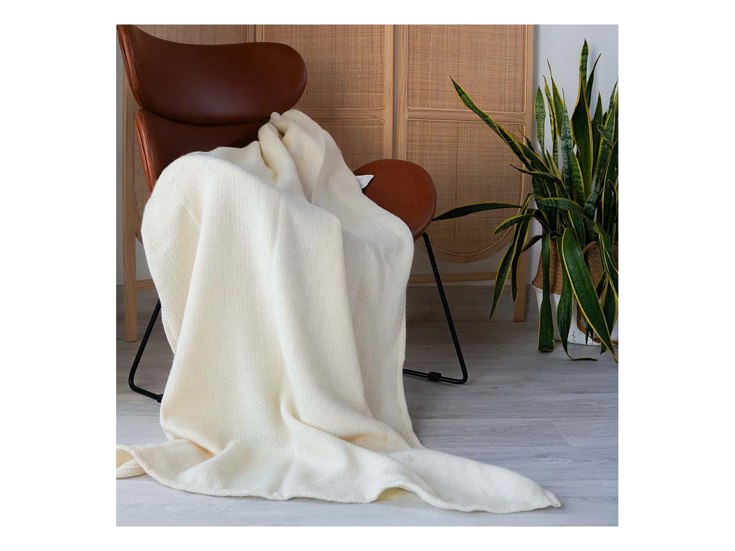 Plaid en laine et soie 120x180 cm HANOI beige naturel