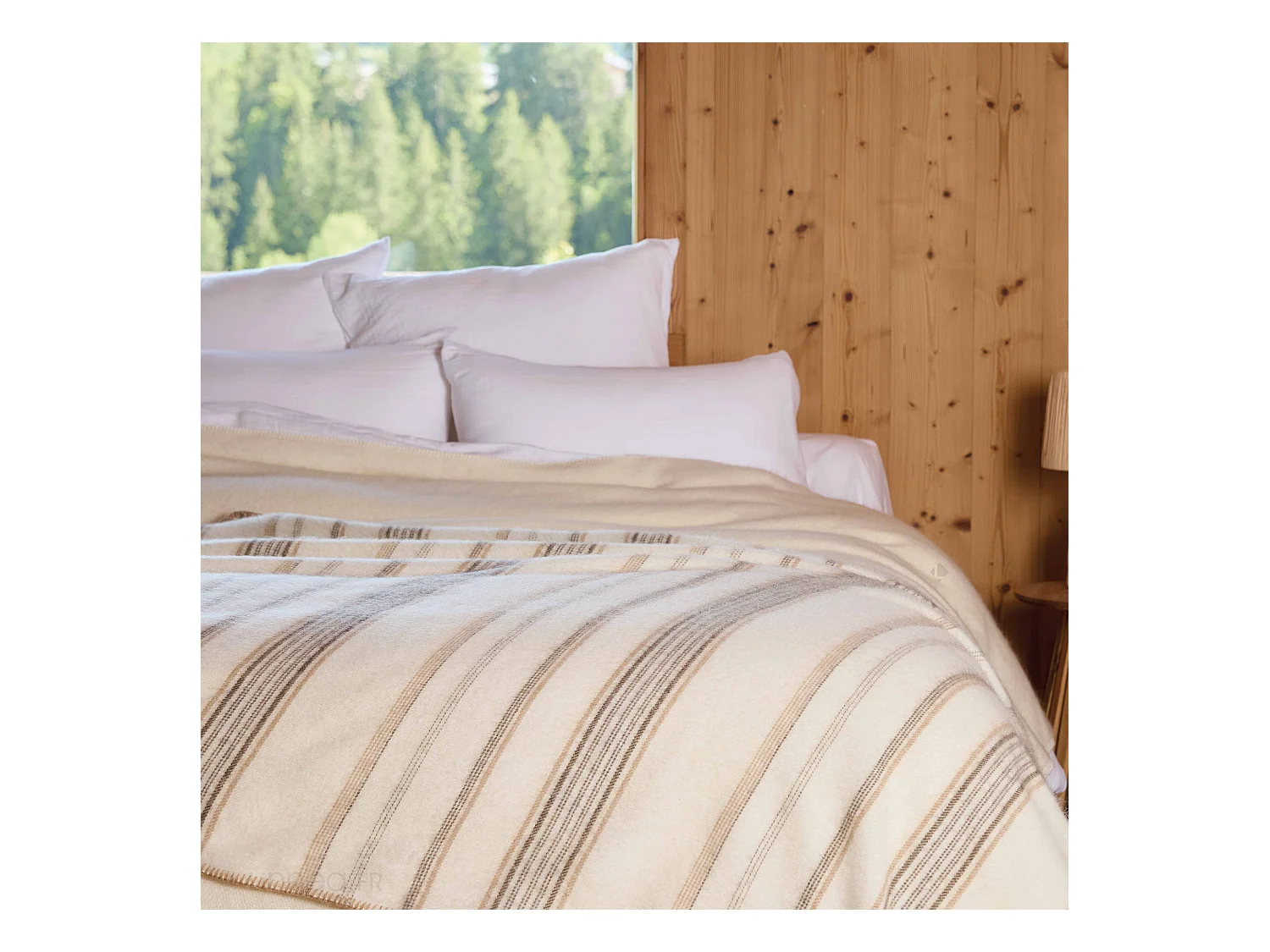 Plaid laine mélangée et mohair 120x180 cm BAYONNE bayadère beige naturel/caramel