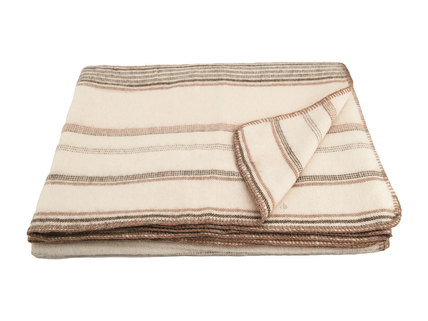 Plaid laine mélangée et mohair 120x180 cm BAYONNE bayadère beige naturel/caramel