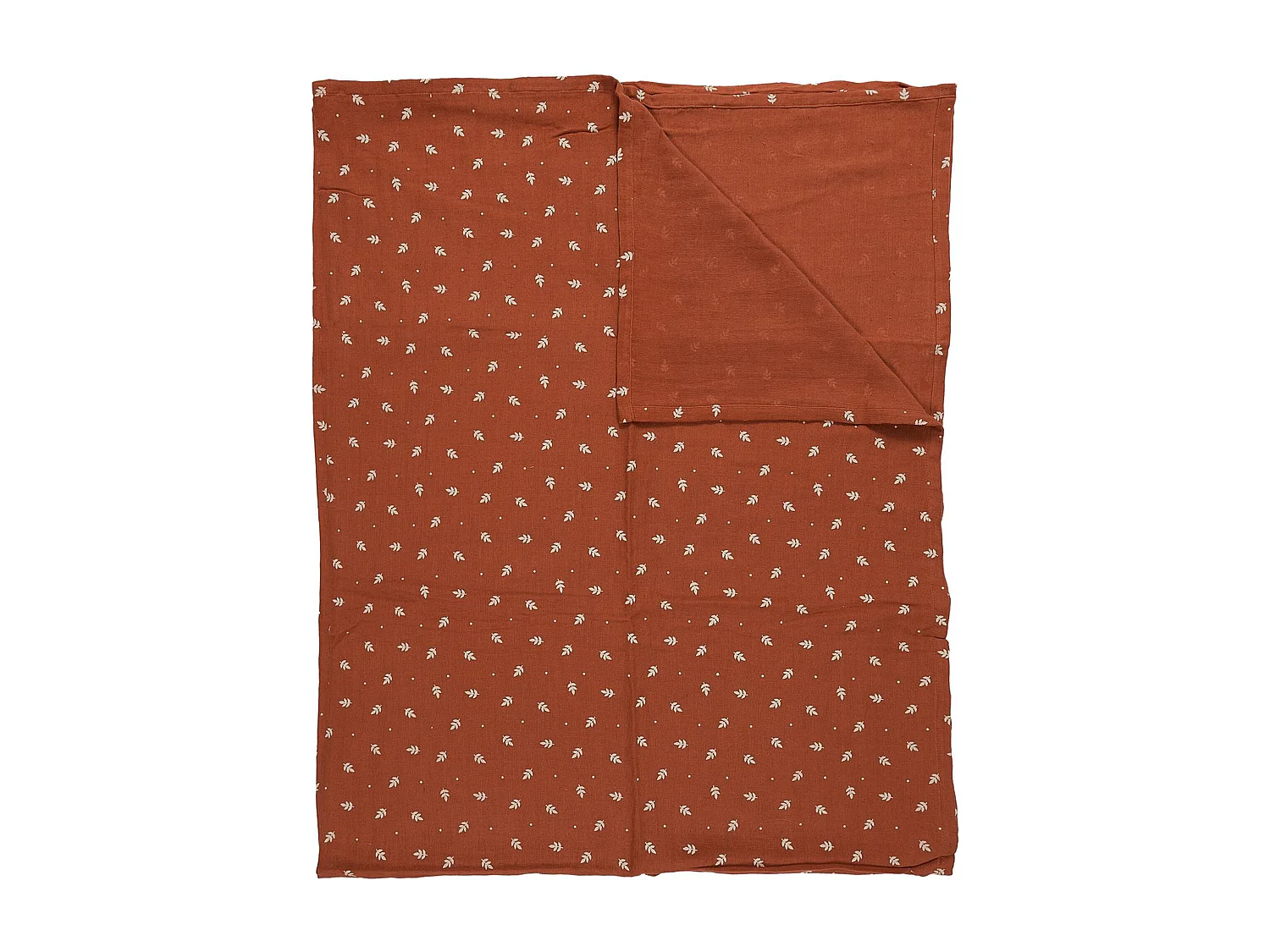 Plaid 120x150 cm LUCIE gaze de coton motif feuilles rouge