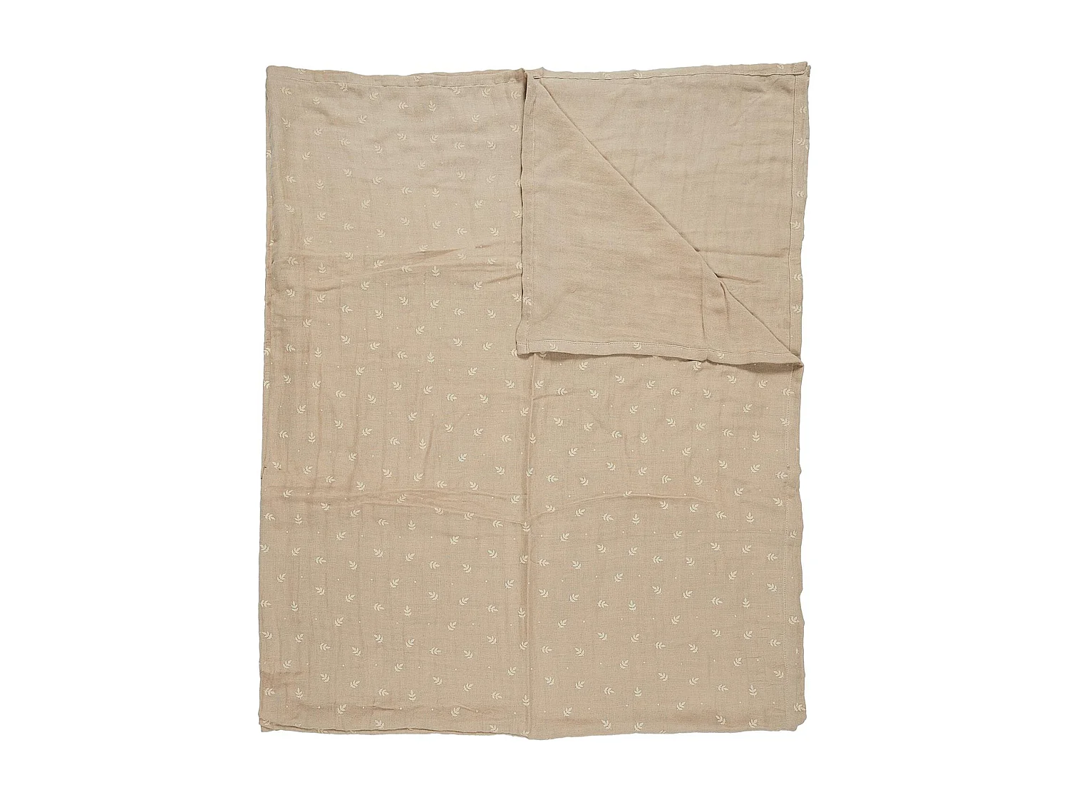 Plaid 120x150 cm LUCIE gaze de coton motif feuilles beige