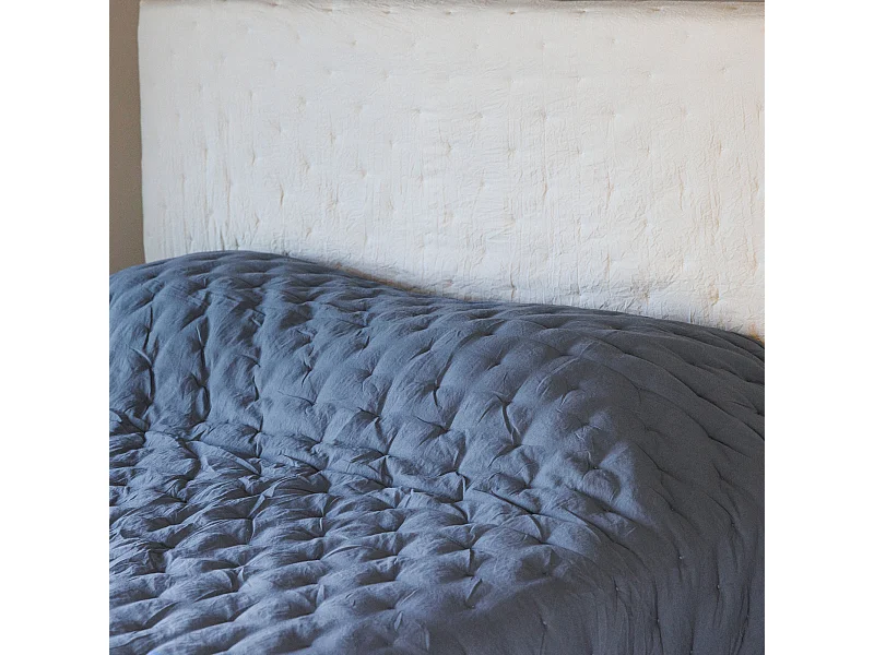 Plaid 150x200 cm CELESTE microfibre points brodés bleu orage