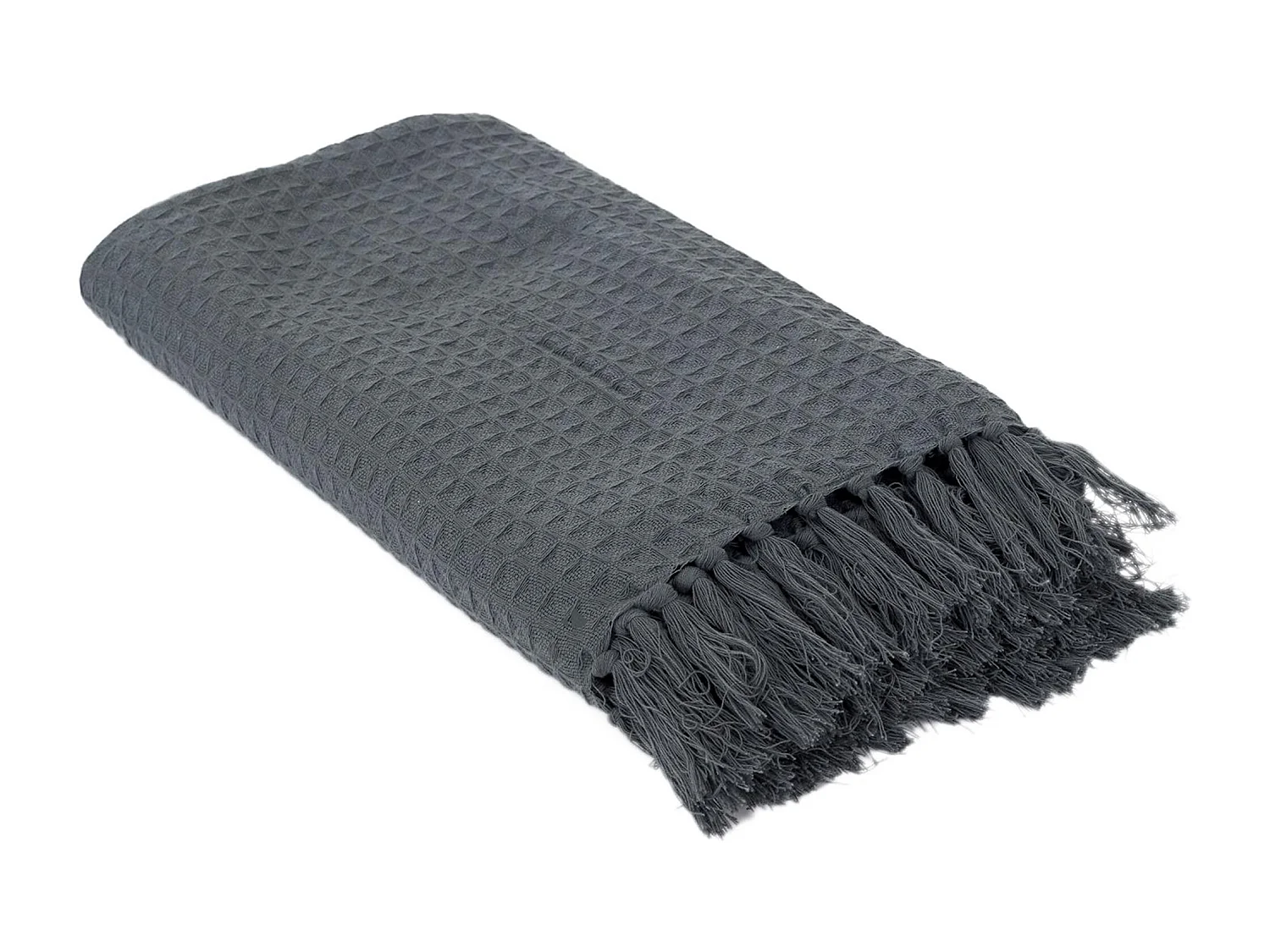 Jeté de canapé à franges gaufré 120x150 cm collection LAURY gris anthracite