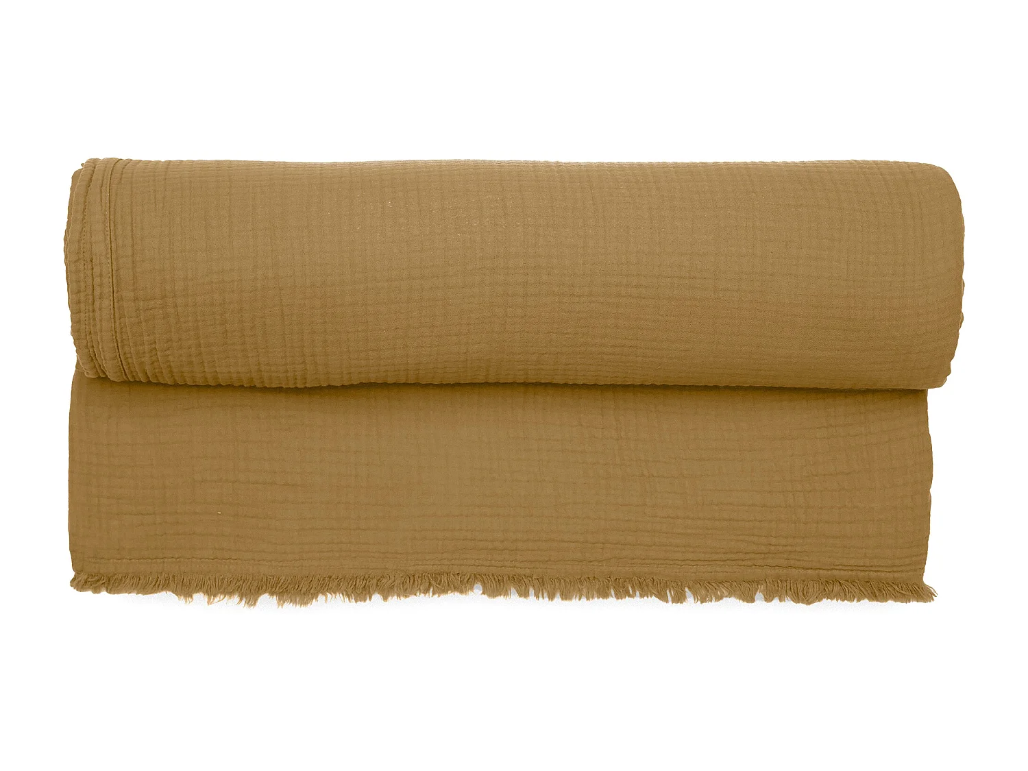 Plaid 180x240 cm en mousseline de coton collection PAROS marron houblon