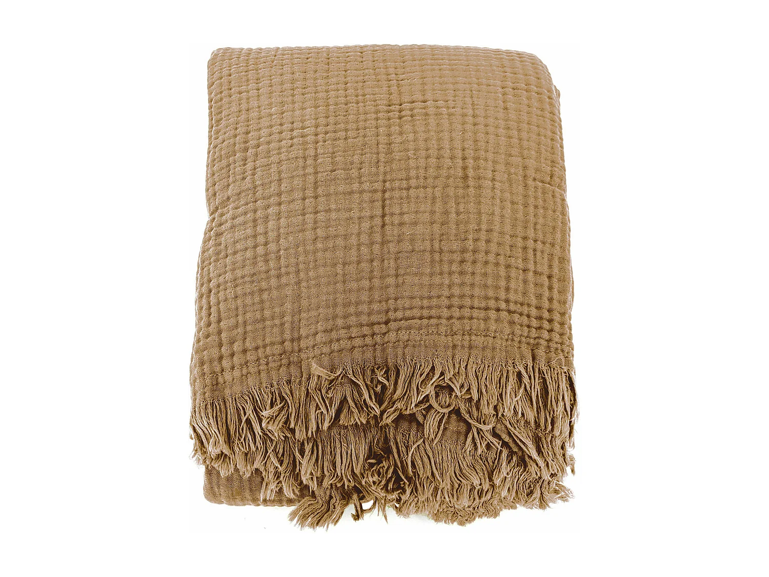 Plaid 180x240 cm en mousseline de coton collection PAROS marron houblon