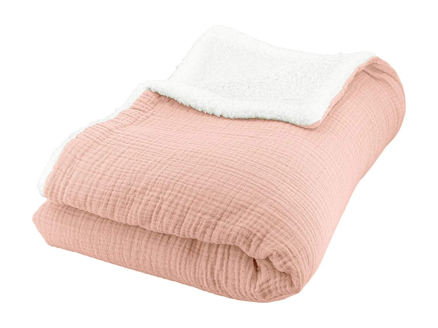 Plaid 130x170 cm double gaze de coton GAZE & SHERPA rose pêche