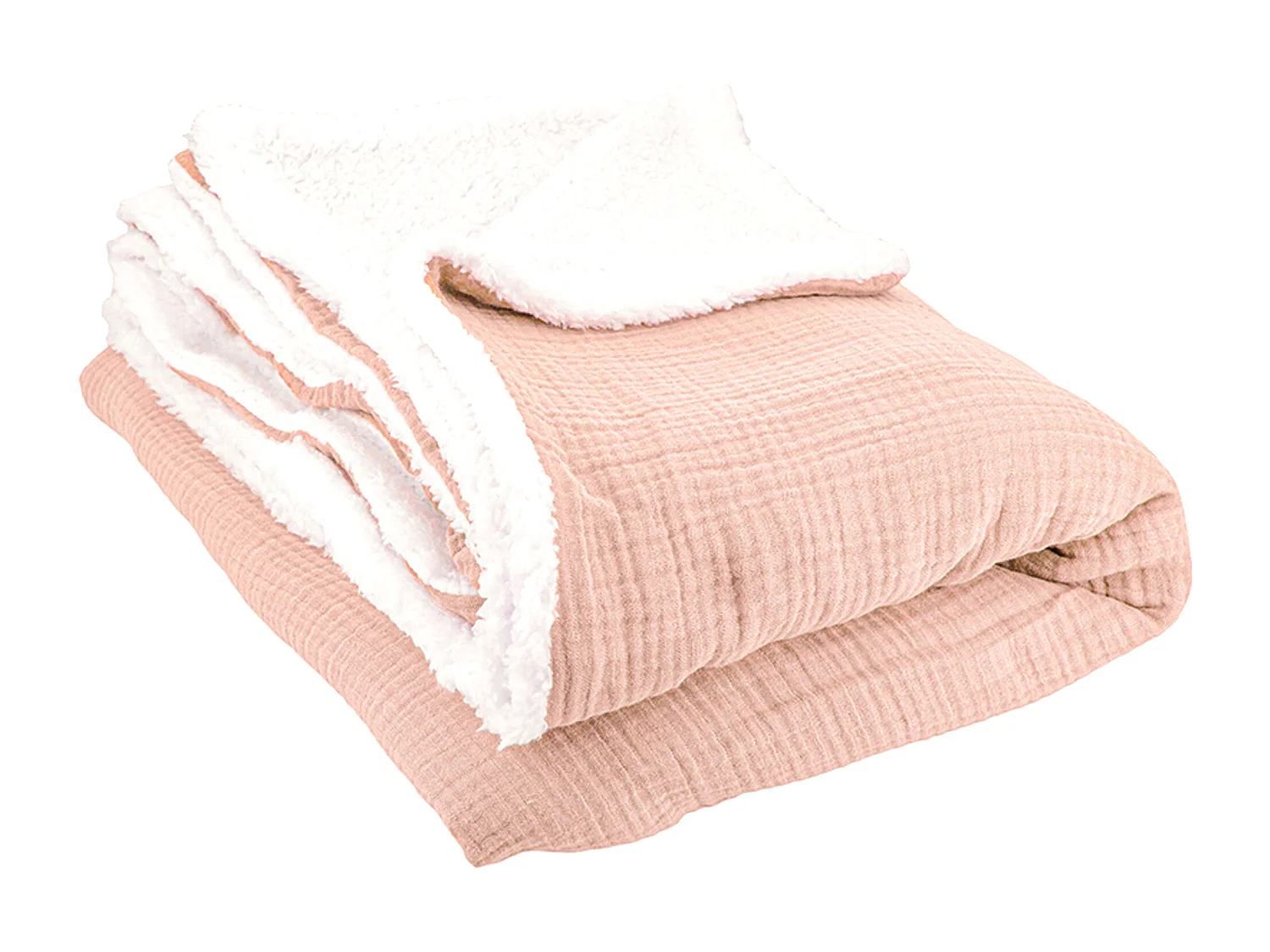 Plaid 130x170 cm double gaze de coton GAZE & SHERPA rose pêche