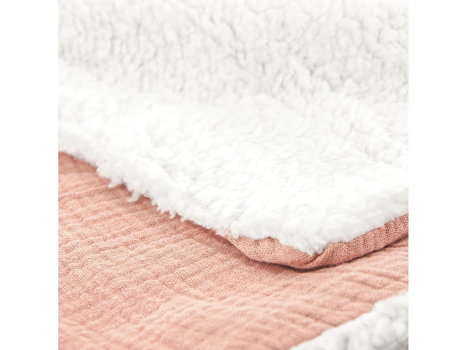Plaid 130x170 cm double gaze de coton GAZE & SHERPA rose pêche