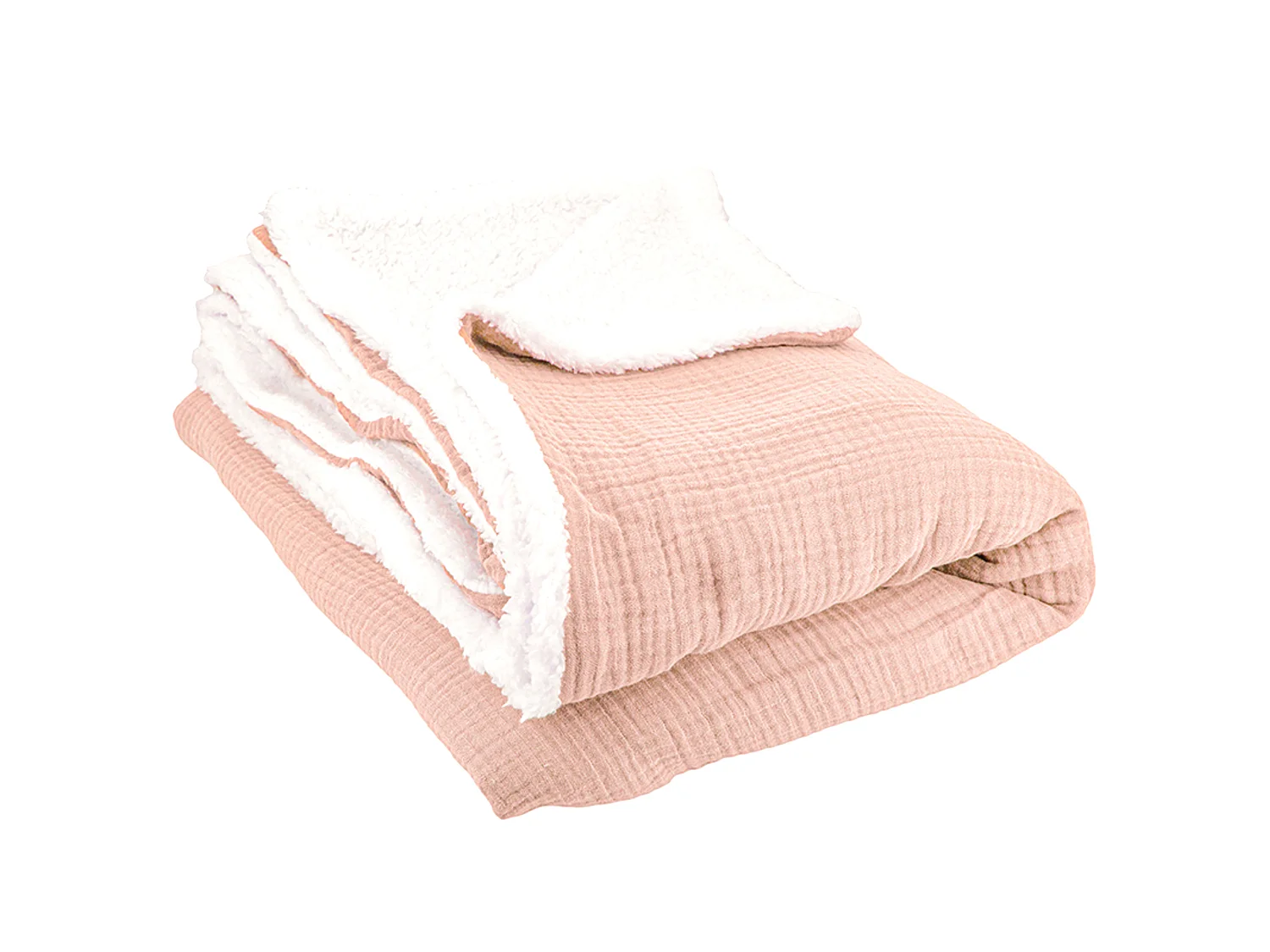 Plaid 130x170 cm double gaze de coton GAZE & SHERPA rose pêche