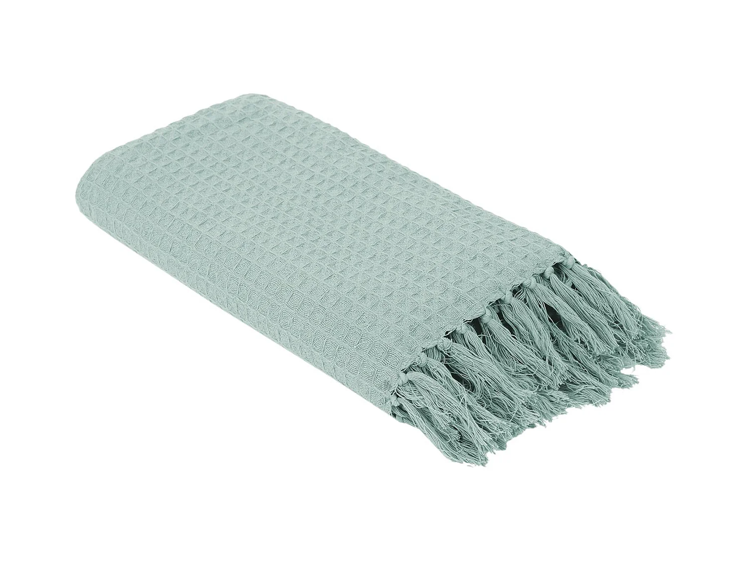 Jeté de canapé à franges gaufré 120x150 cm collection LAURY Vert Sauge