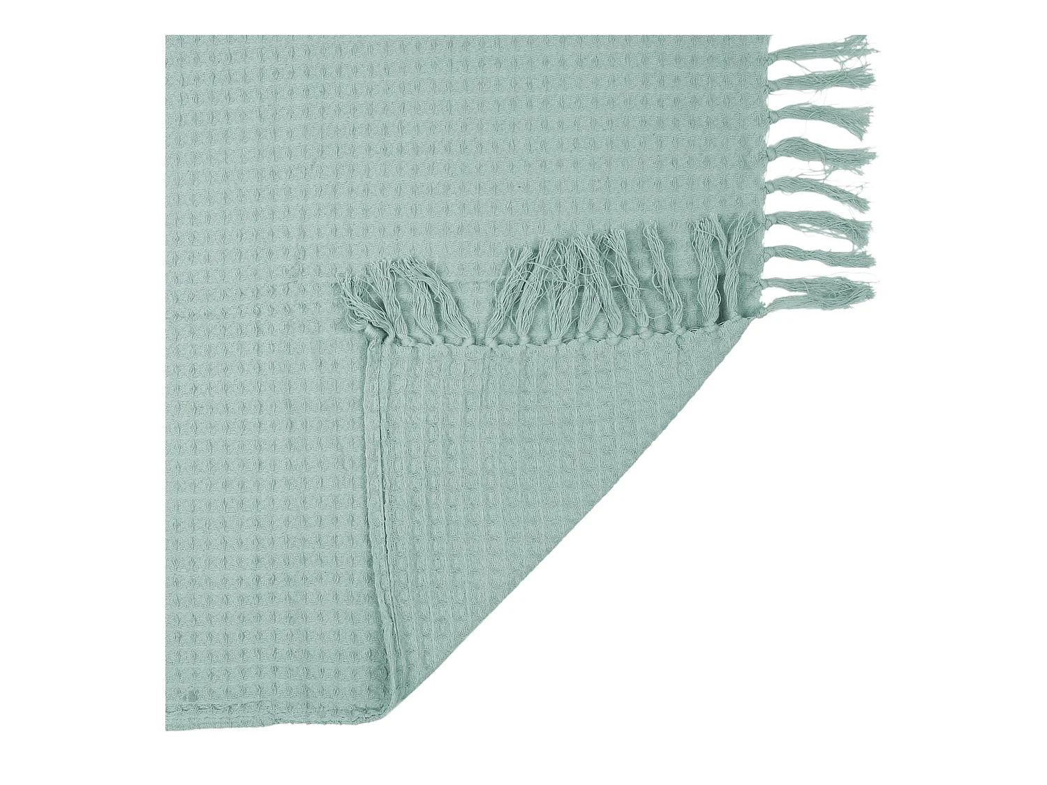 Jeté de canapé à franges gaufré 120x150 cm collection LAURY Vert Sauge