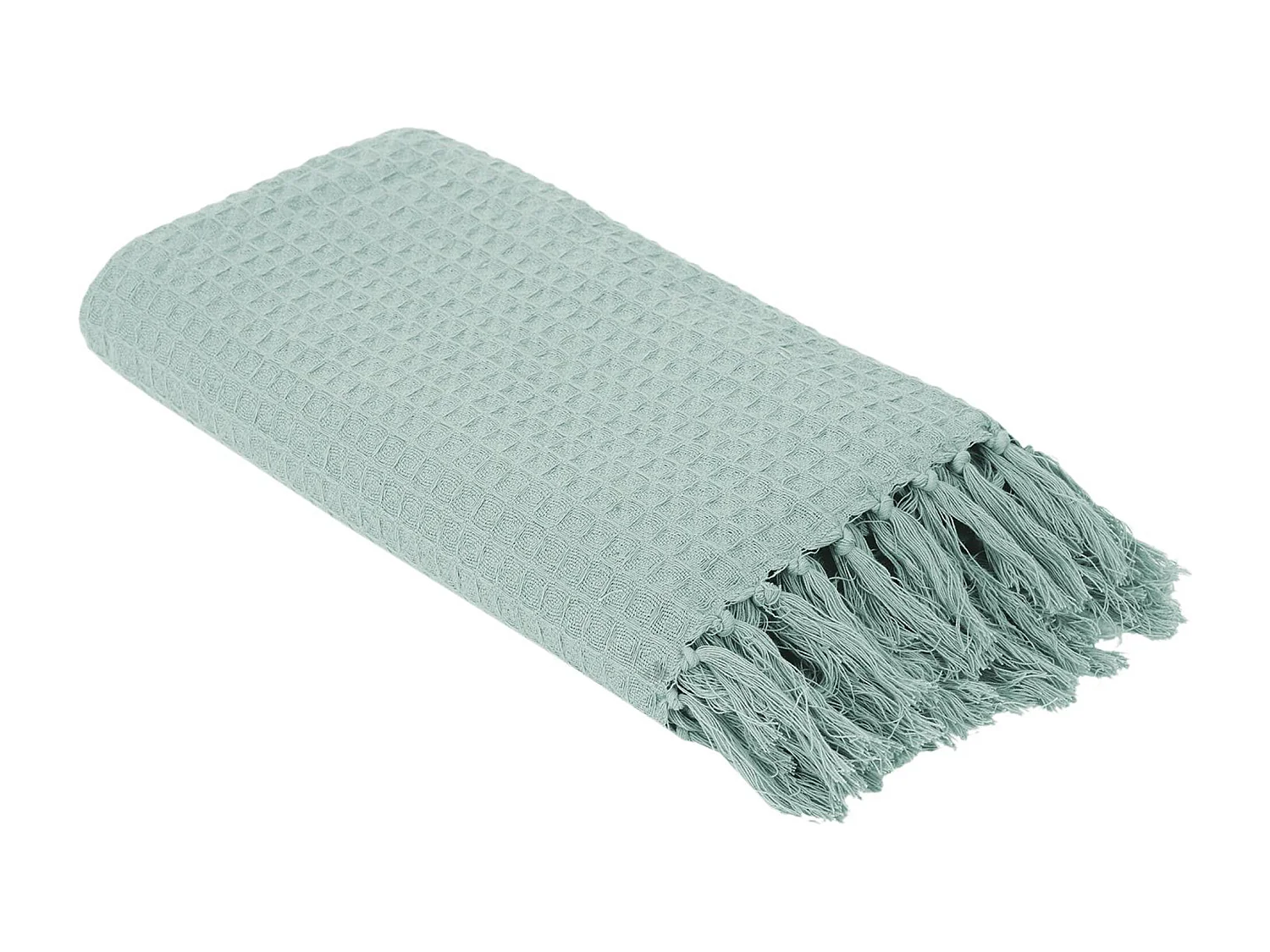 Jeté de canapé à franges gaufré 120x150 cm collection LAURY Vert Sauge