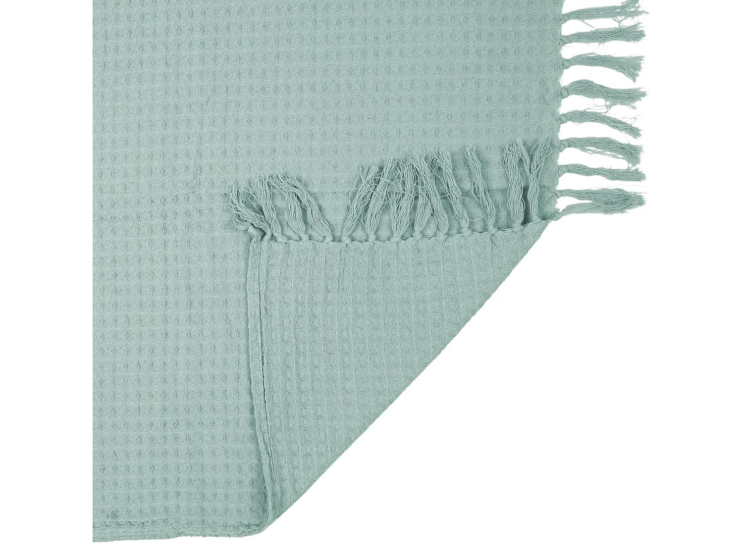 Jeté de canapé à franges gaufré 120x150 cm collection LAURY Vert Sauge