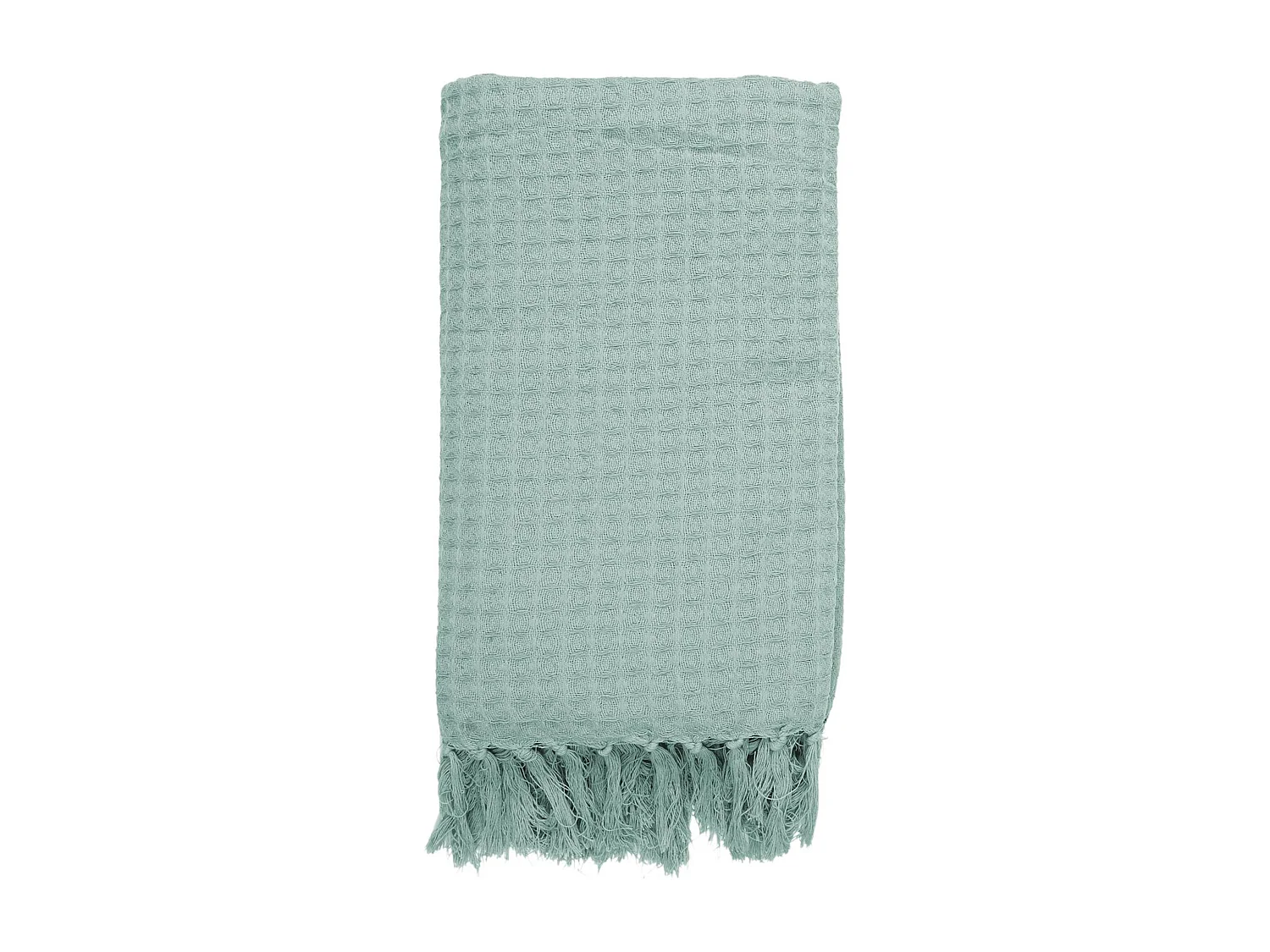 Jeté de canapé à franges gaufré 120x150 cm collection LAURY Vert Sauge