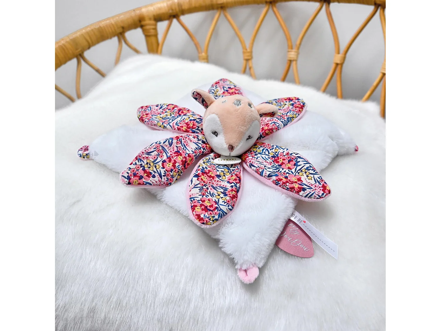 Duo plaid + doudou pétale polyester DUO BOH'AIME faon rose 2 pièces