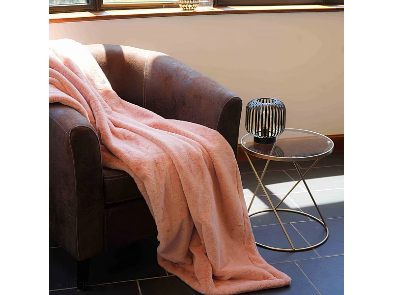Plaid imitation fourrure 150x200 cm en polyester MELLOW rose thé