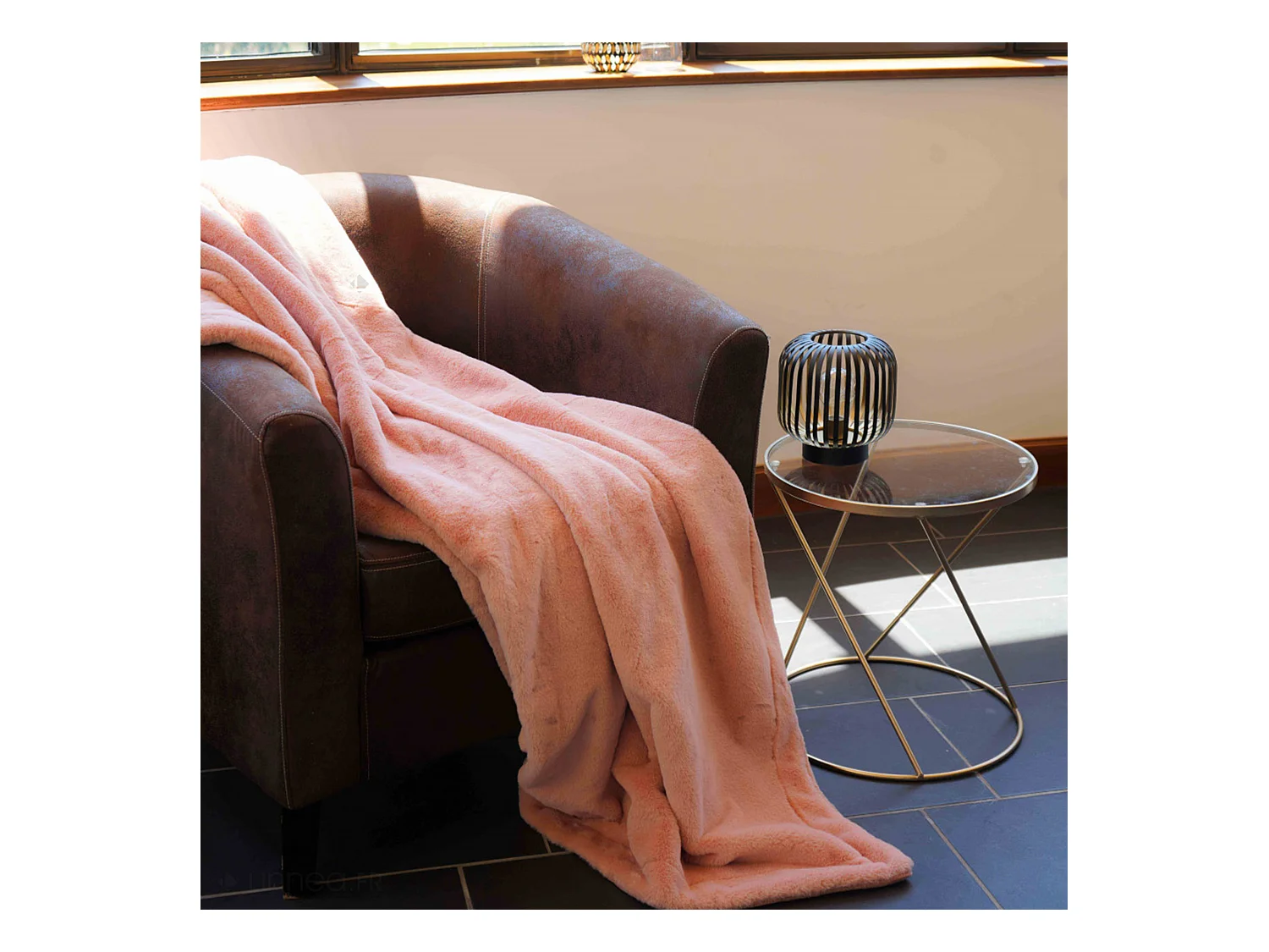 Plaid imitation fourrure 150x200 cm en polyester MELLOW rose thé