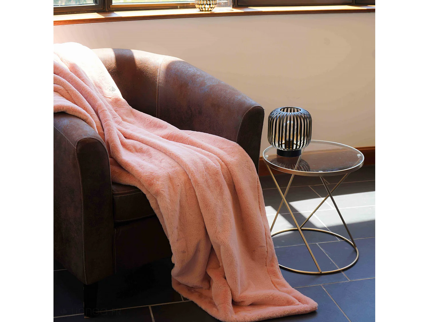 Plaid imitation fourrure 150x200 cm en polyester MELLOW rose thé